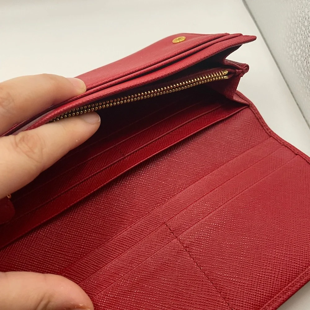 Prada - Saffiano Leather | Double Snap Long Wallet - Red | Gold Hardware - $1020 - Picture 16 of 16